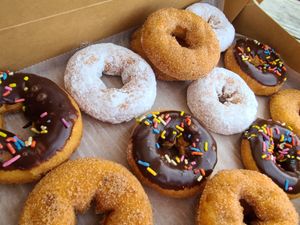 Chocolate with sprinkles, powdered, cinnamon sugar at Roots & Leaves in Buxton