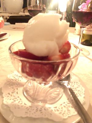 Citrus ice cream with strawberries  at Hotel Gardenia al Lago in Gargnano