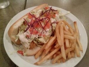 popcorn shrimp po'boy sandwich at Doomie's Home Cookin' in Hollywood