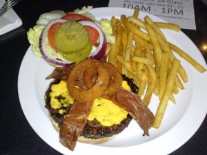 Western burger and fries at Doomie's Home Cookin' in Hollywood