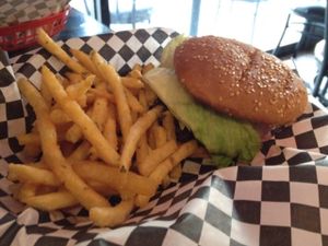 Garlic fries and the BBQ Pulled Pork sandwich  at Doomie's Home Cookin' in Hollywood