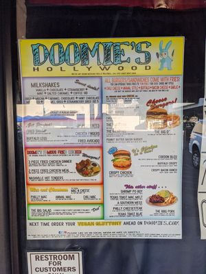 menu at Doomie's Home Cookin' in Hollywood