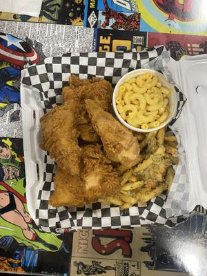 Fried chicken, fries and mac  at Doomie's Home Cookin' in Hollywood