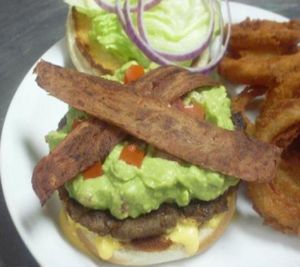 Vegan guacamole and bacon burger at Doomie's Home Cookin' in Hollywood