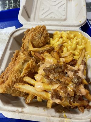 Vegan fried chicken, Mac and cheese, animal fries  at Doomie's Home Cookin' in Hollywood