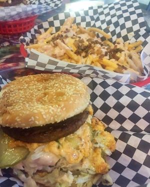 Vegan Big Mac and some tasty Messy Fries (forgot hat they call it here) at Doomie's Home Cookin' in Hollywood