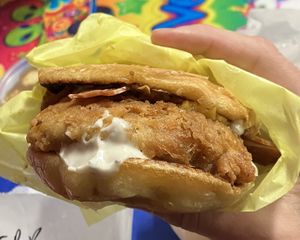 Bacon & fried chicken burger  at Doomie's Home Cookin' in Hollywood