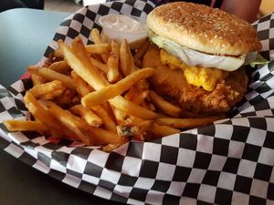 Spicy chicken burger at Doomie's Home Cookin' in Hollywood