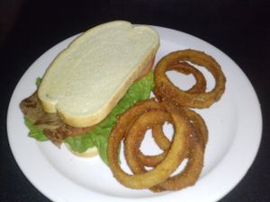 BLT with onion rings at Doomie's Home Cookin' in Hollywood