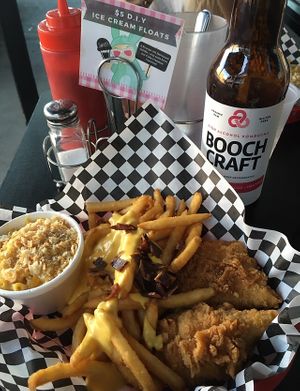 Chicken and booch beer at Doomie's Home Cookin' in Hollywood