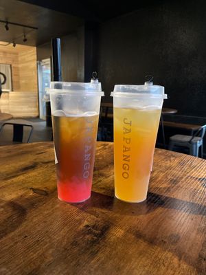 Fruit tea: wintermelon (left) lychee (right) at Japango in Orlando