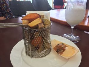Island fries and sauces   at Captain Andy's Bar & Grill in Rarotonga
