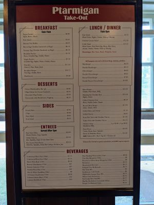 The "Ptarmigan take-out" menu, inside the famous "Swiss Lounge" of yore. at Swiss Lounge in Browning