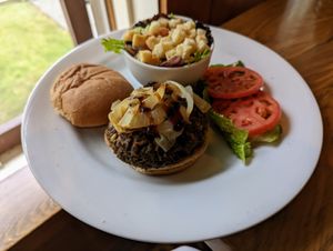 Montana Lentil Burger. at Swiss Lounge in Browning