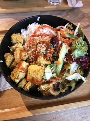Vegan tofu bowl  at  Banh Mi Express in Brussels