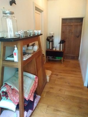 Inside the café, coffee and tea is self served at Ulriksdals Trädgård Arts & Crafts in Kivik