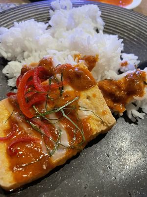Panang curry with steamed rice  at Golden Monkey Thai in Limassol