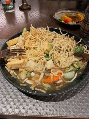 Pan fried crispy noodles at Golden Monkey Thai in Limassol