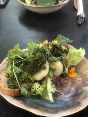 Sandwich with potatoes and garden lettuce  at Barok in Ribe