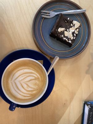 oat latte and vegan cookies and cream brownie!   at Coffee on The Crescent in Leeds