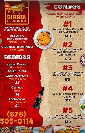 Menu #2 at Birria El Gordo in Marietta