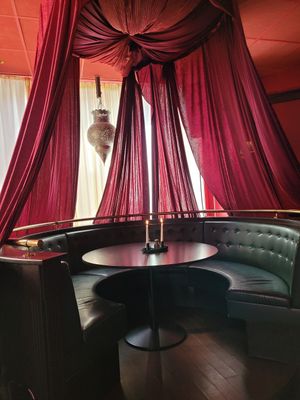 Indoor seating and decor at Habibi in Oslo