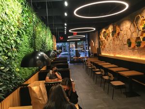 View from front; note plenty of tables and chairs. at NuLeaf in New York City