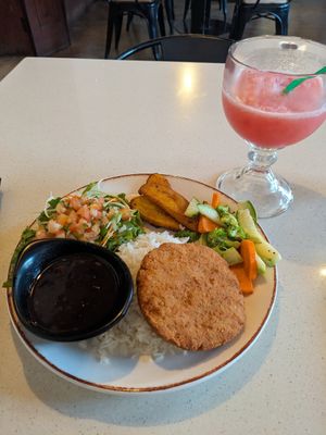 Casado vegan and watermelon batido at Posada Real in Liberia