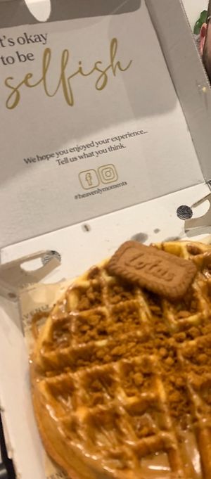 Vegan lotus biscoff waffle  at Heavenly Desserts in Leeds