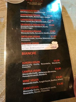 Vegan menù / menù vegano at Il Piccio in Bari