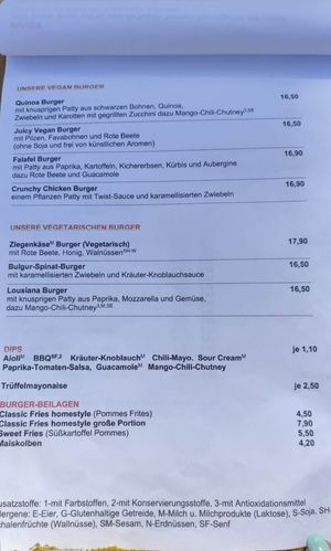 Vegane und vegetarische Auswahl at B-Burger Grill & Bar in Cuxhaven