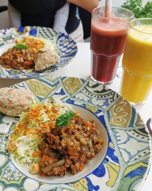 Linsebygotto med svampe at Vegetarzan in Copenhagen