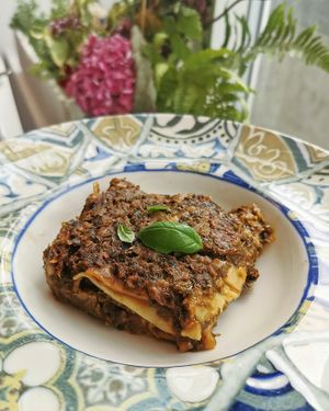 Grøn lasagne at Vegetarzan in Copenhagen