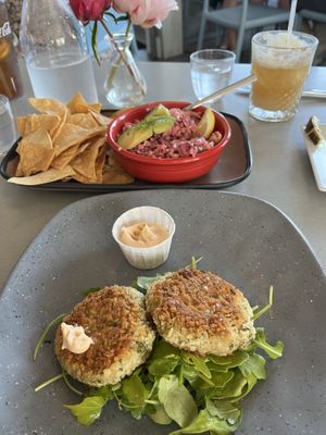 Crab cakes and ceviche, both vegan   at Stones Throw in York