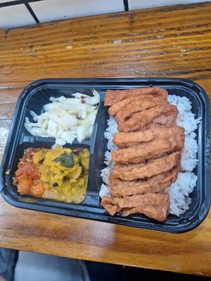 Braised tofu bento at Stick To My Pot in New York City