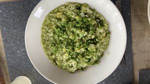 Vegan green onion risotto   at Fraser's in West Perth