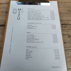 Menu at MIZU in Luxembourg City