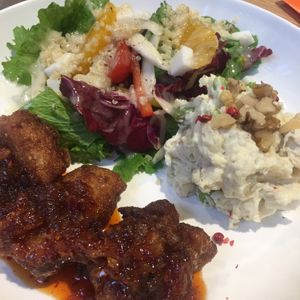 Vegan potato salad and karage at Plant Based Tokyo in Tokyo