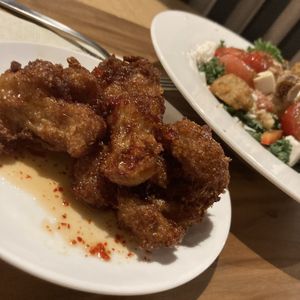 Vegan Soy Karaage with Spicy Chinese Sauce (tasted like sweet chili)   at Plant Based Tokyo in Tokyo