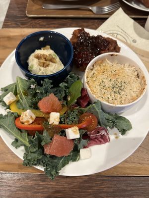 four plate set with choice of lasagne and sweet chilli chicken   at Plant Based Tokyo in Tokyo