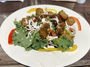 “Power Salad of Soy Meat”.  Great ingredient combination in including, surprisingly Grapefruit as well as really decent vegan cheese.”    at Plant Based Tokyo in Tokyo
