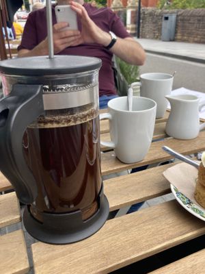 Cafetière and oat milk  at Little Green Refills in Abergavenny