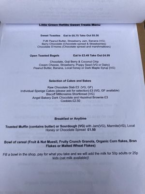 Menu page 2 at Little Green Refills in Abergavenny