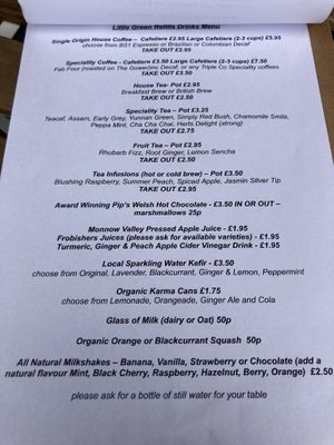 Menu page 3 at Little Green Refills in Abergavenny