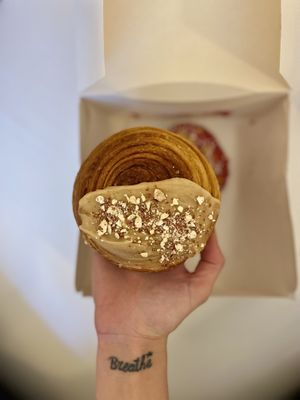 Delicious pastry with banana and peanut butter cream  at Delish Vegan Doughnuts - Malasaña in Madrid