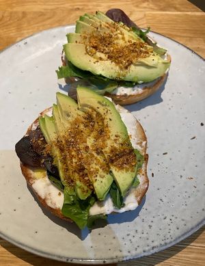 Avocado, cream cheese & dukkah bagel at Delish Vegan Doughnuts - Malasaña in Madrid