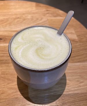 Matcha latte with oat milk at Delish Vegan Doughnuts - Malasaña in Madrid