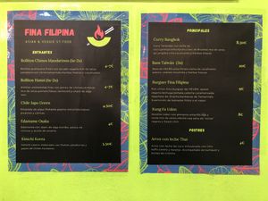 Menu at FinaFilipina in Madrid