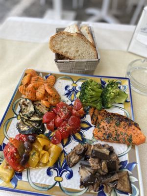 Lots of delicious veggies and bread!   at Bar Il Gabbiano in Capri
