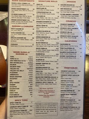 Back of menu August 2021 at Raku in Washington